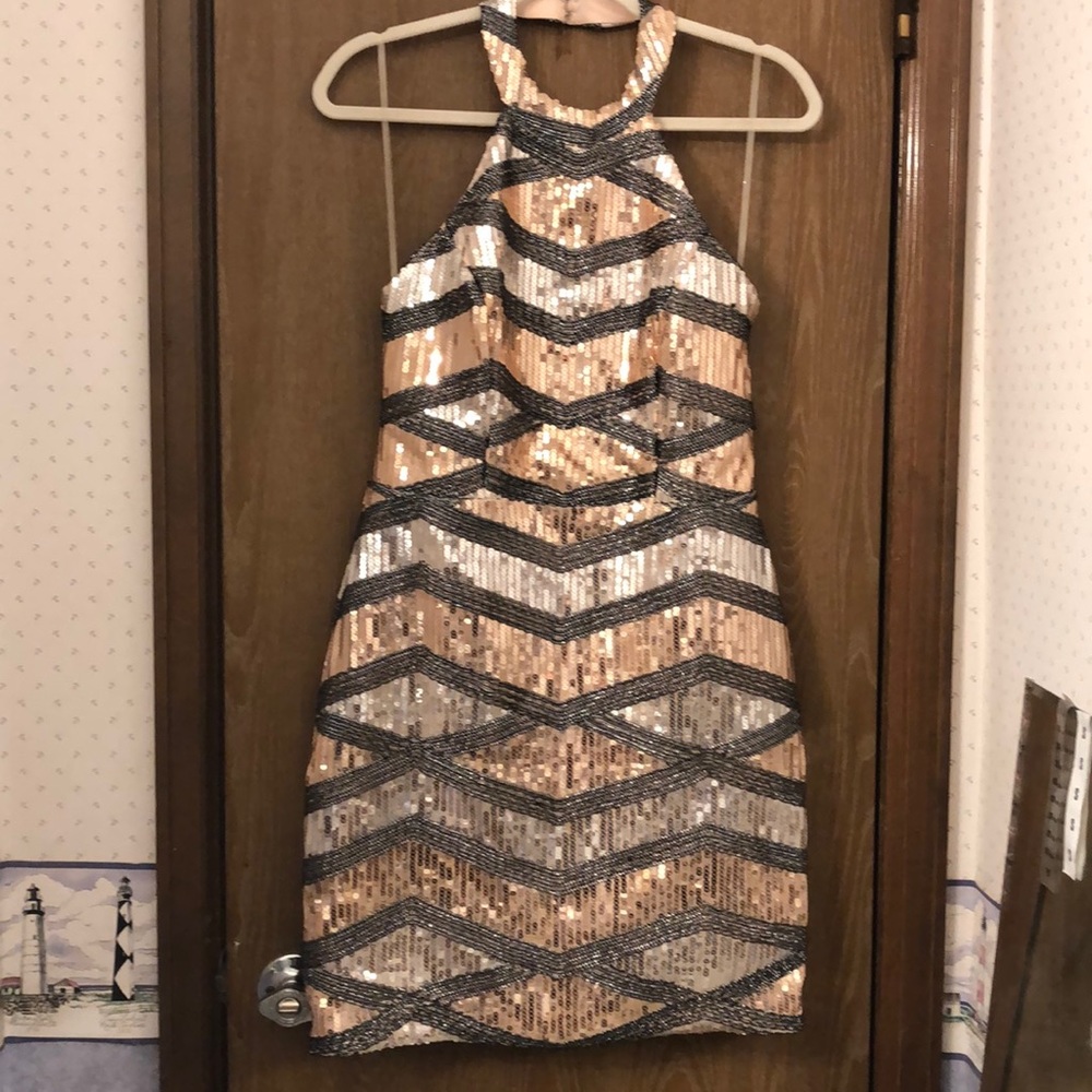 Sequined halter top mini dress